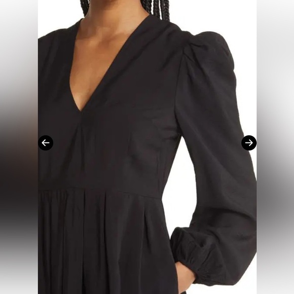 Chlesey28 Pleated Puff Shoulder Long Sleeve Midi Dress Black Womens Size Small - Picture 3 of 14